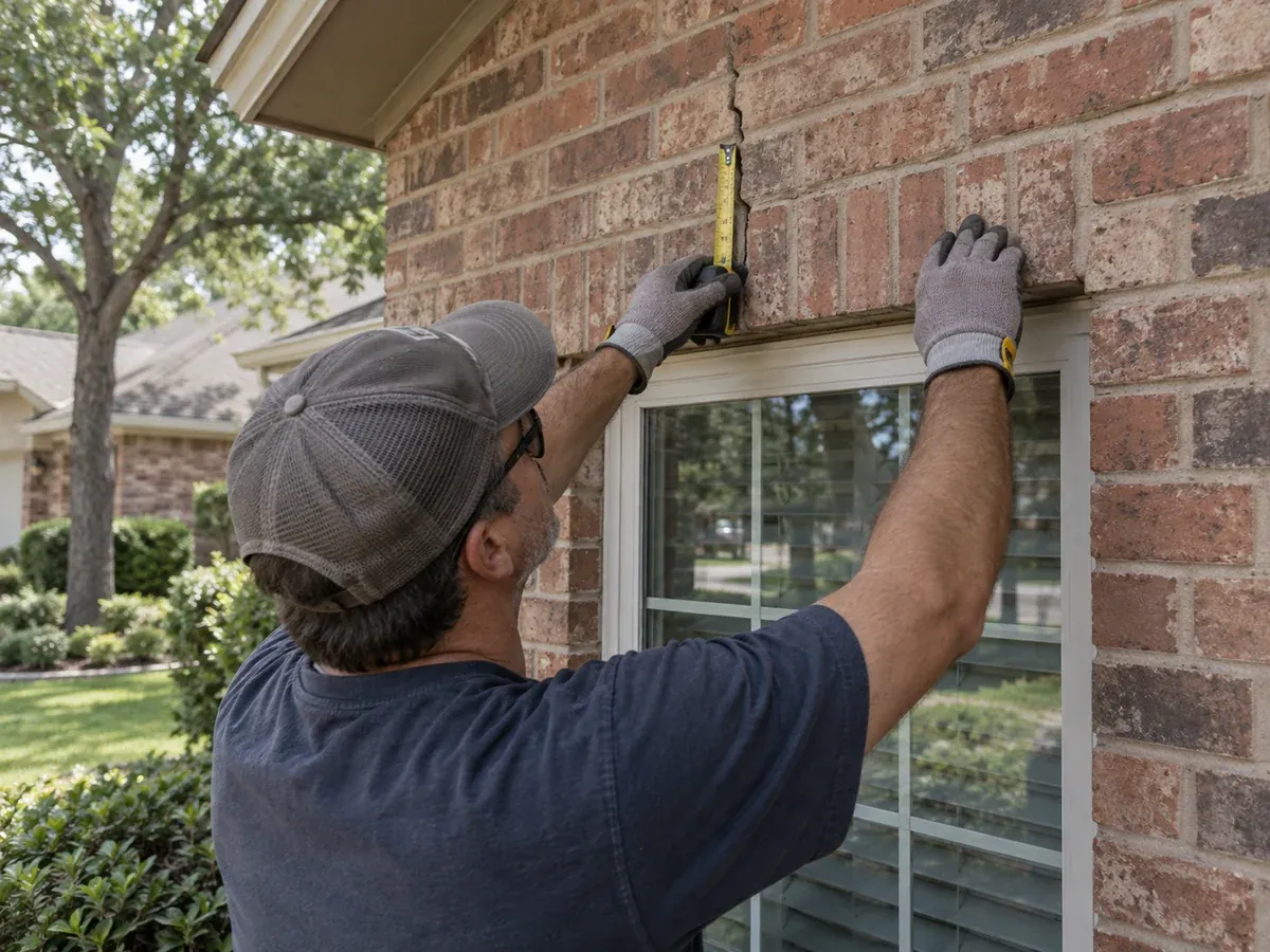Weathered mortar joints being reviewed on a North Texas brick wall