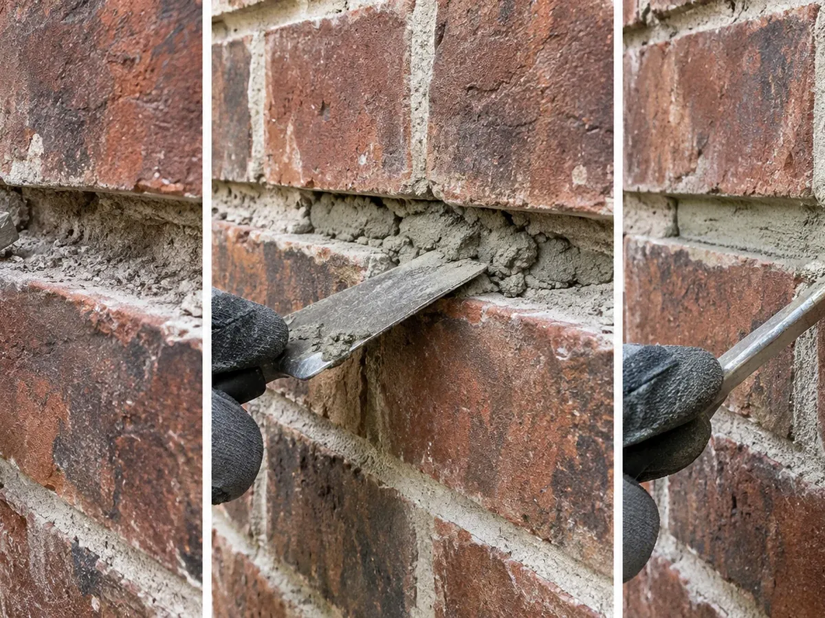 Close view of a mortar joint prepared for compatible repair mortar