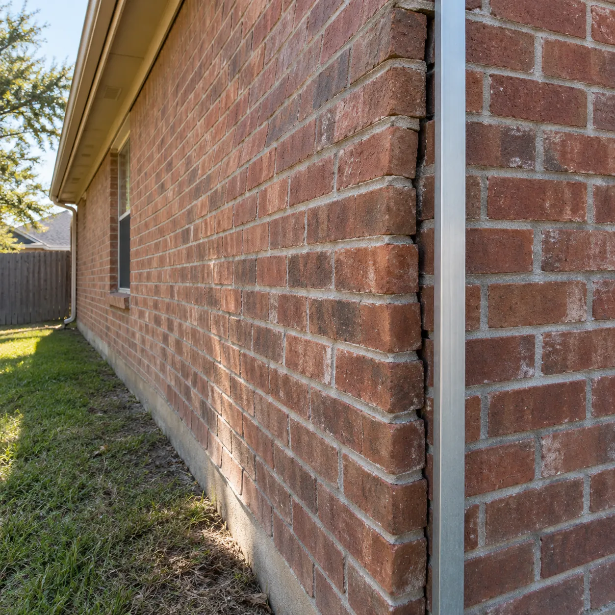 Realistic educational example of bowing or separating brick veneer