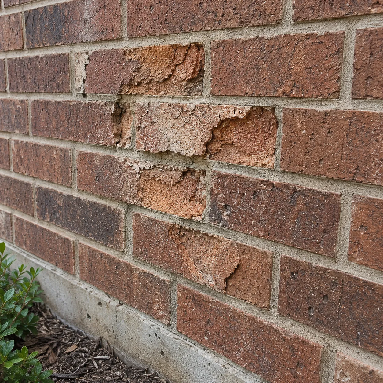 Realistic educational example of spalling bricks