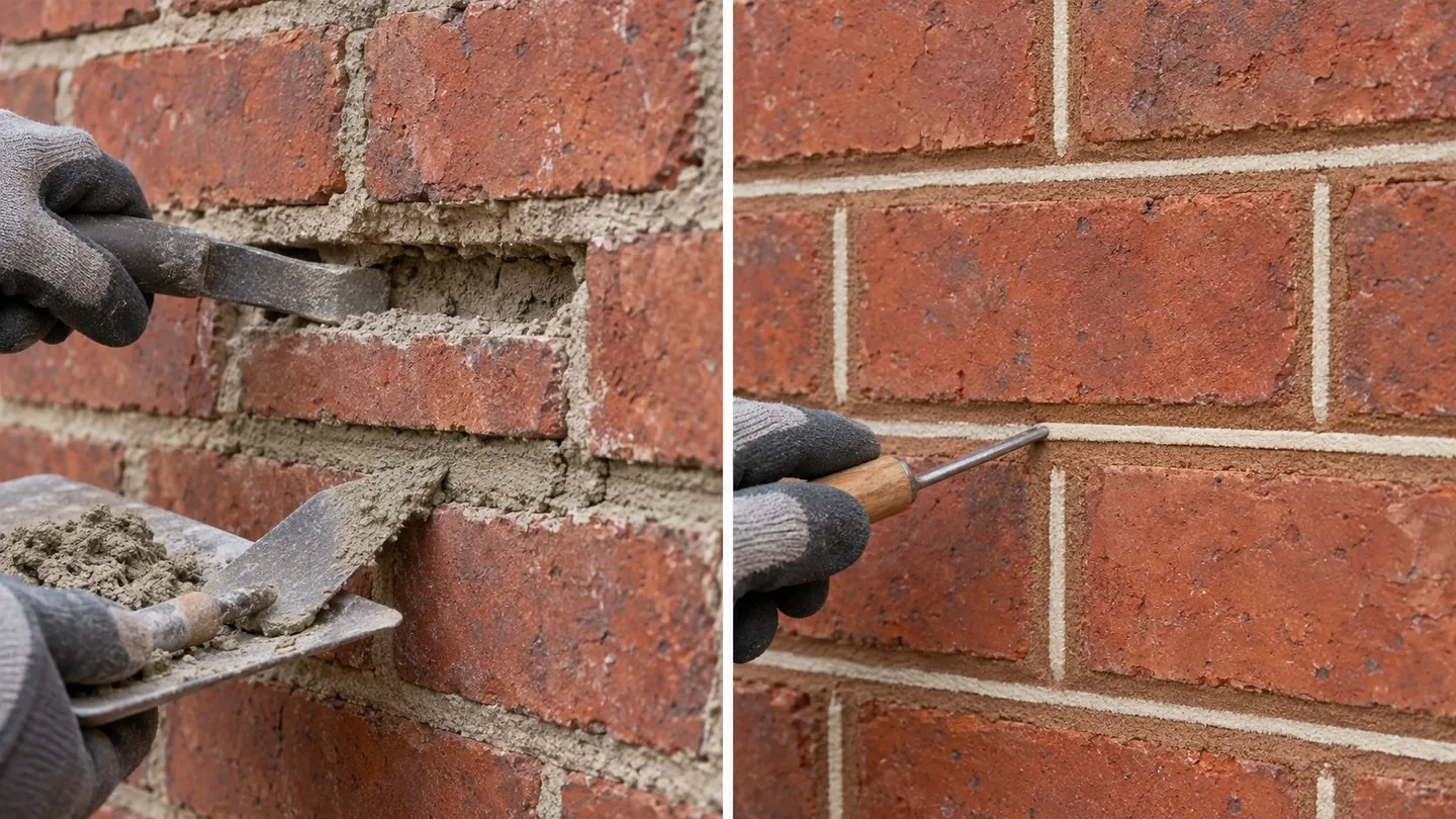 Repointing and decorative tuckpointing shown side by side